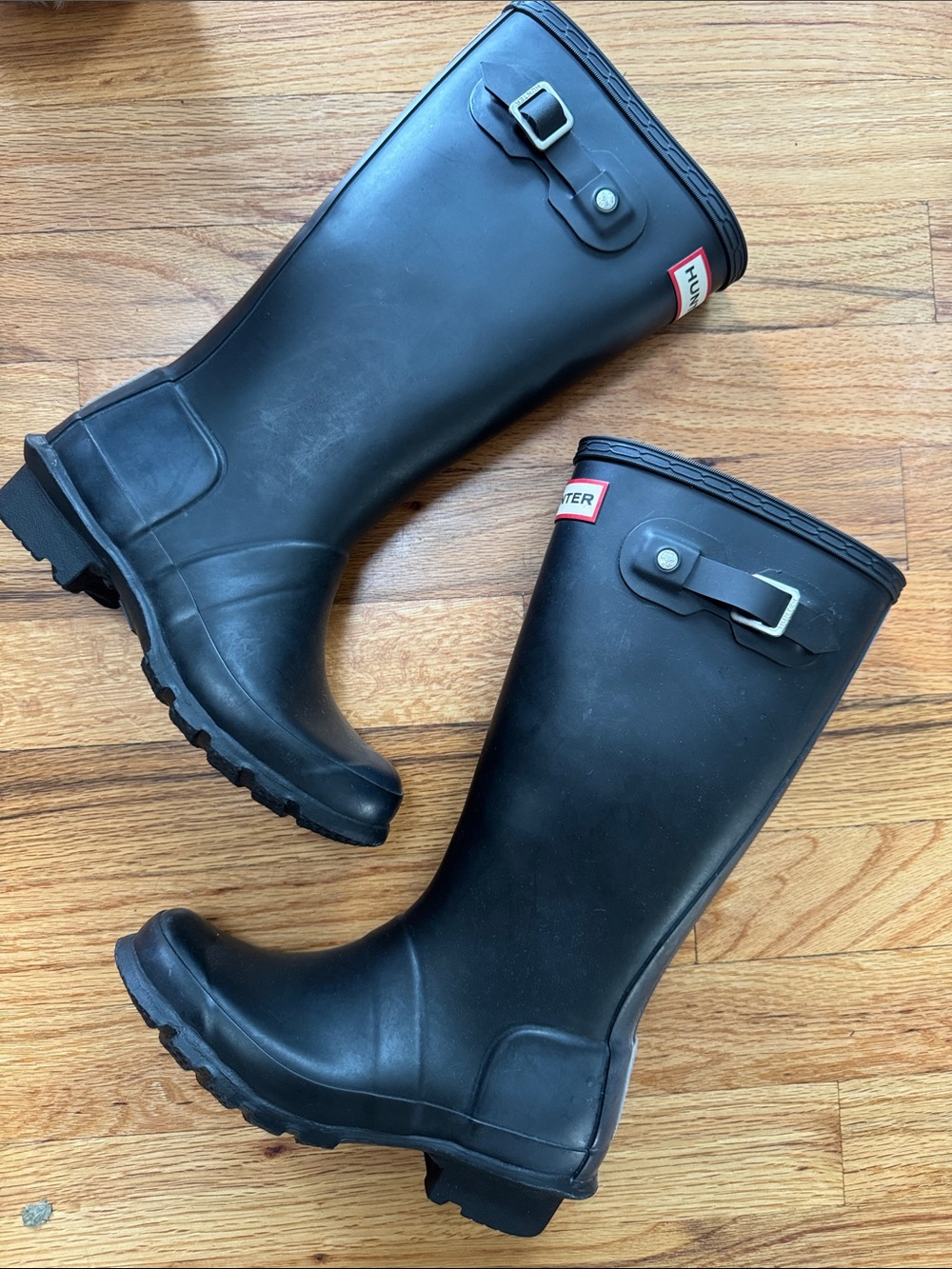 Hunter Men's Matte Black Mid-Calf Rain Boots with Adjustable Buckles